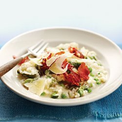 Lemon Ricotta Risotto with Asparagus, Peas, and Prosciutto