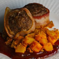 Venison Meatloaf with Blackberry BBQ Sauce and Buffalo Sweet Potato/Pumpkin Hash