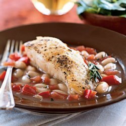 Halibut with White Beans in Tomato-Rosemary Broth
