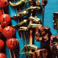 Steak, Tomato, and Okra Kebabs