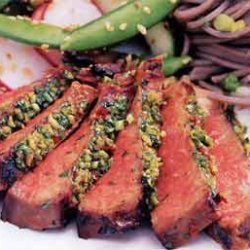 Grilled, Korean-Style Steaks with Spicy Cilantro Sauce