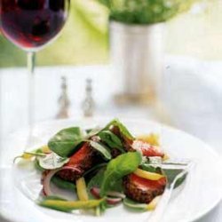 Mustard-Crusted Beef Tenderloin with Arugula, Red Onion, and Wax Bean Salad