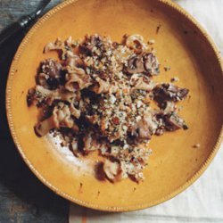 Pasta and Mushrooms with Parmesan Crumb Topping