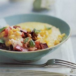 Creamed Chicken with Corn and Bacon Over Polenta