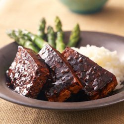 Marinated Tofu with Sticky Rice and Asparagus