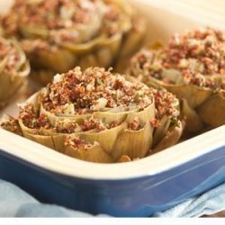 Baked Artichokes Stuffed with Red Quinoa