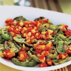 Grilled Green Tomatoes with Red and Yellow Tomato-Basil Salsa