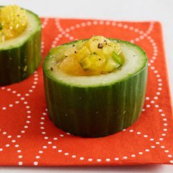 Yellow Tomato Gazpacho in Cucumber Cups