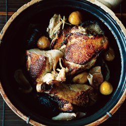Braised Chicken with Smoked Ham, Chestnuts, and Ginger
