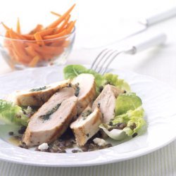 Herb-Stuffed Chicken with Caramelized Onion, Lentil, and Feta Salad