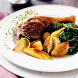 Braised Duck Legs with Shallots and Parsnips