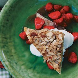 Toasted-Almond Cake with Strawberries in Rosé-Water Syrup