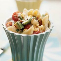 Penne with Corn, Roasted Poblanos, Avocado, and Tomato