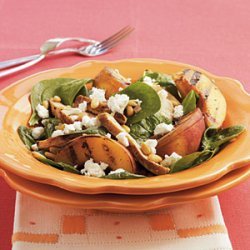 Grilled Chicken and Peach Spinach Salad with Sherry Vinaigrette