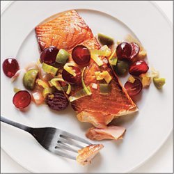 Plank-Grilled Salmon with Grape Relish