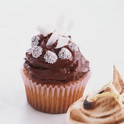 Chocolate-Frosted Golden Cupcakes with Coconut