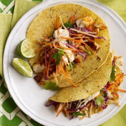 Fish Tacos with Cabbage-Carrot Slaw and Spicy Crema