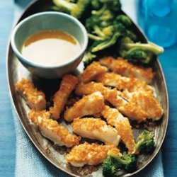 Crispy Pacific Cod with Parmesan-Butter Dipping Sauce and Broccoli
