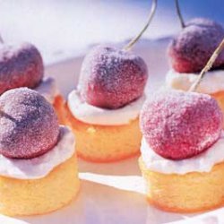 Miniature Almond Cakes with Sugared Cherries and Kirsch Cream