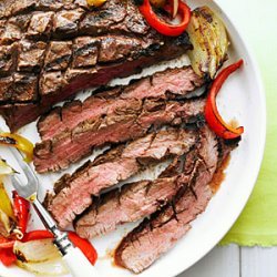 Grilled Flank Steak, Onion, and Peppers