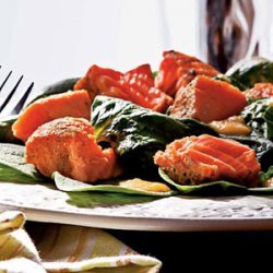 Grilled Salmon and Spinach Salad with Peach Dressing