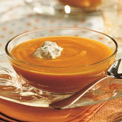 Carrot-Coriander Soup with Cilantro Cream