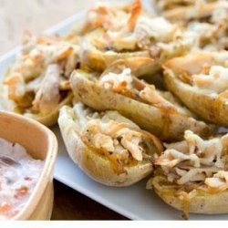Stuffed Potato Skins with Roasted Chicken, Onions and Sour Cream