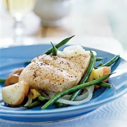 Halibut en Papillote with Potatoes, Green Beans, and Sweet Onions