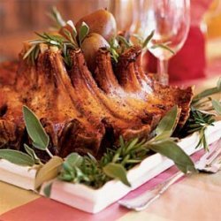 Maple and Calvados-Glazed Pork Crown Roast with Apple-Chestnut Puree
