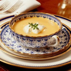Sweet Potato Soup with Rum Cream