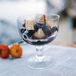 Cherries in Spiced Wine Syrup with Pound Cake Croutons