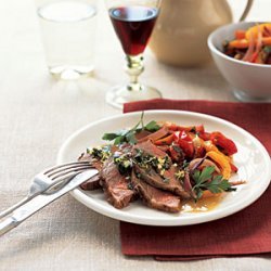 Roast Lamb with Peppers and Mint Gremolata