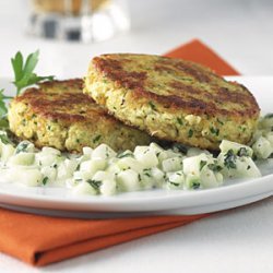Tofu and Chickpea Patties with Cucumber Mint Relish