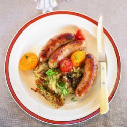 Sausages with Warm Tomatoes and Hash Browns