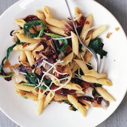 Penne with Radicchio, Spinach, and Bacon