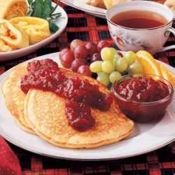 Eggnog Pancakes with Cranberry Sauce
