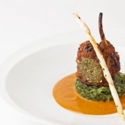 Rack of Lamb with Spinach Pine-Nut Crust and Minted Pea Sauce