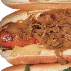 Cheddar Dogs with Cider-Braised Leeks and Apples