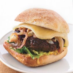 Bison Burgers with Cabernet Onions and Wisconsin Cheddar