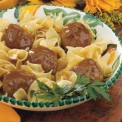 Tangy Meatballs Over Noodles