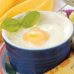 Baked Eggs with Basil Sauce