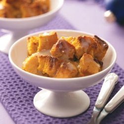 Pumpkin Bread Pudding with White Chocolate Sauce