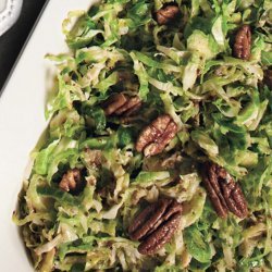 Brussels Sprout Slaw with Mustard Dressing and Maple-Glazed Pecans