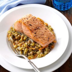 Broiled Salmon with Mediterranean Lentils