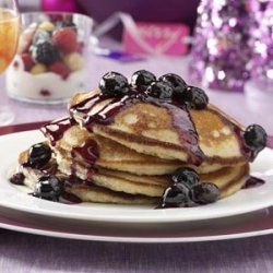 Overnight Yeast Pancakes with Blueberry Syrup