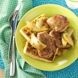 Pork and Waffles with Maple-Pear Topping