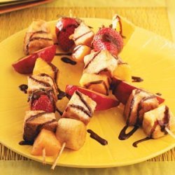 Grilled Fruit Skewers with Chocolate Syrup