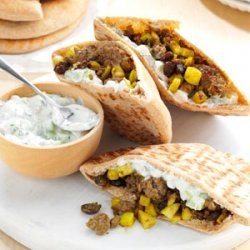 Curried Beef Pitas with Cucumber Sauce