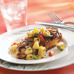 Spicy Chicken Breasts with Pepper Peach Relish for 2