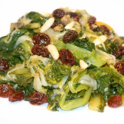 Escarole with Olives, Raisins, and Pine Nuts